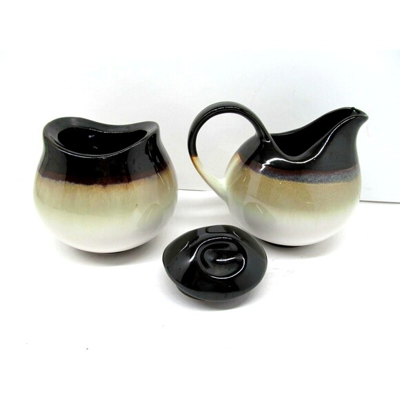 Sango Nova Black Lidded Sugar Dish & Creamer Set - Picture 3 of 7